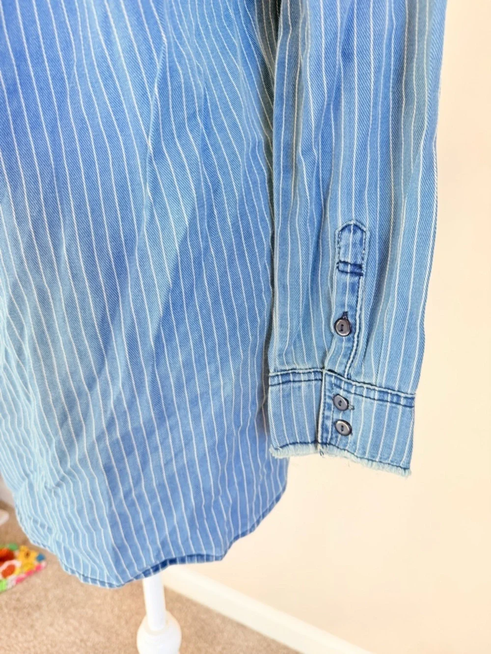 Sandrine Rose Free people striped denim jacket size small oversized soft NWT